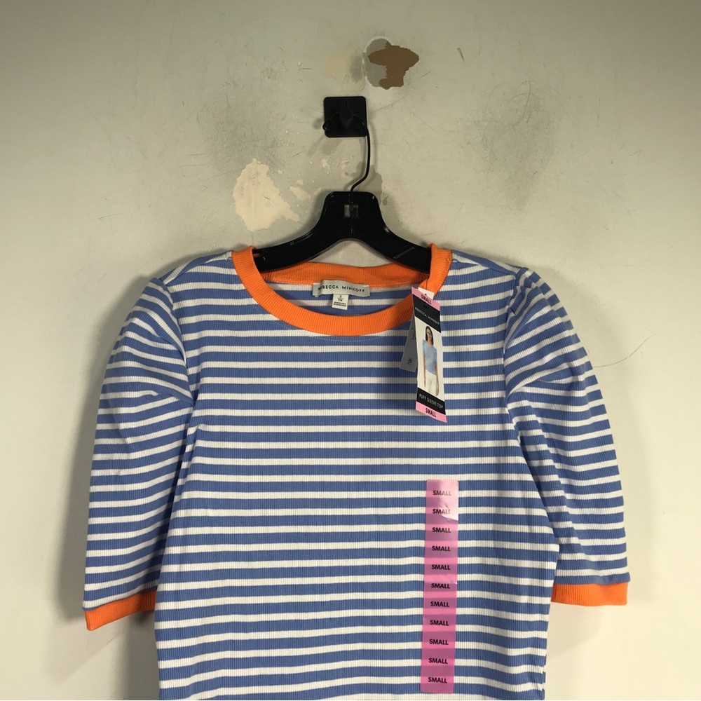 Rebecca Minkoff Puff Sleeve Striped Top, Women's Size S - Blue/White/Orange - Picture 5 of 9